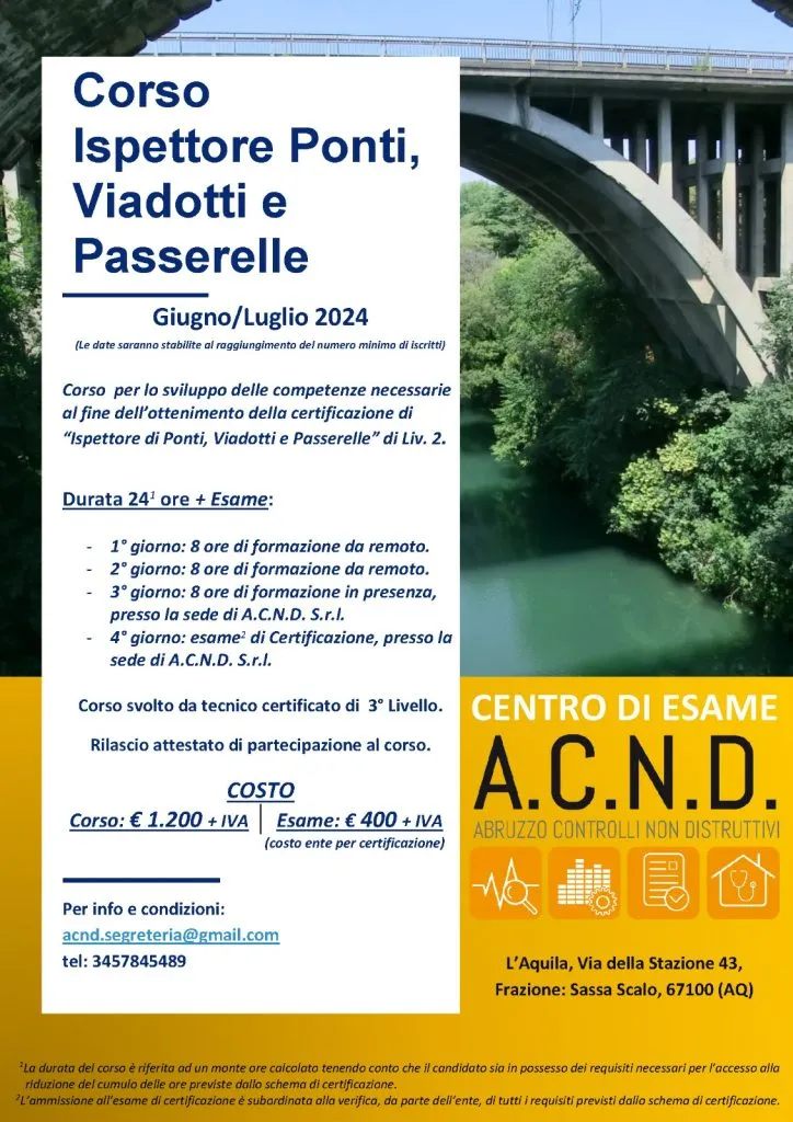 Locandina del corso Ispettore di ponti, viadotti e passerelle